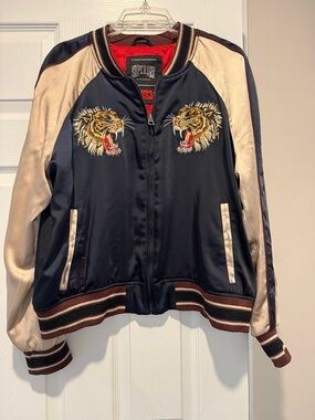 Superdry Navy and Cream Satin Tiger Bomber Jacket